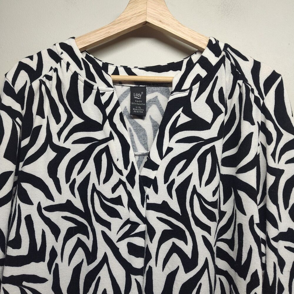 Lildy Tunic Dress Women Size L/XL White Black 3/5 Sleeve Knit Long Sleeve Casual - Picture 2 of 6